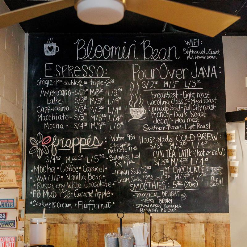 Chalkboard menu listing drink options