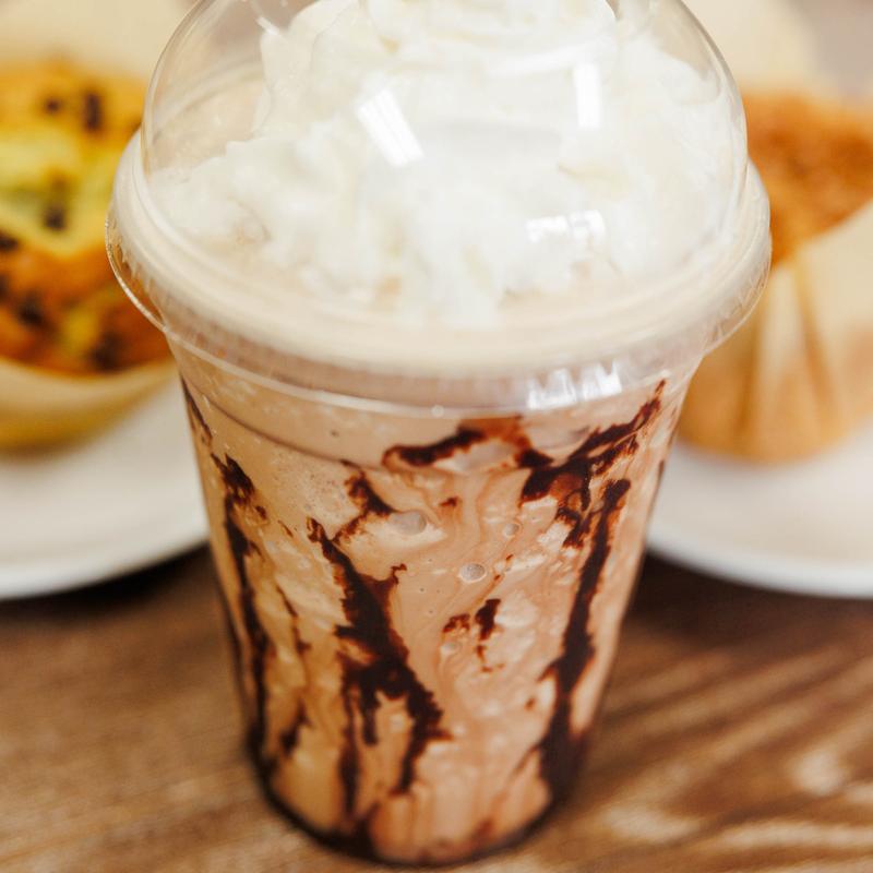 Mocha frappe topped with whipped cream
